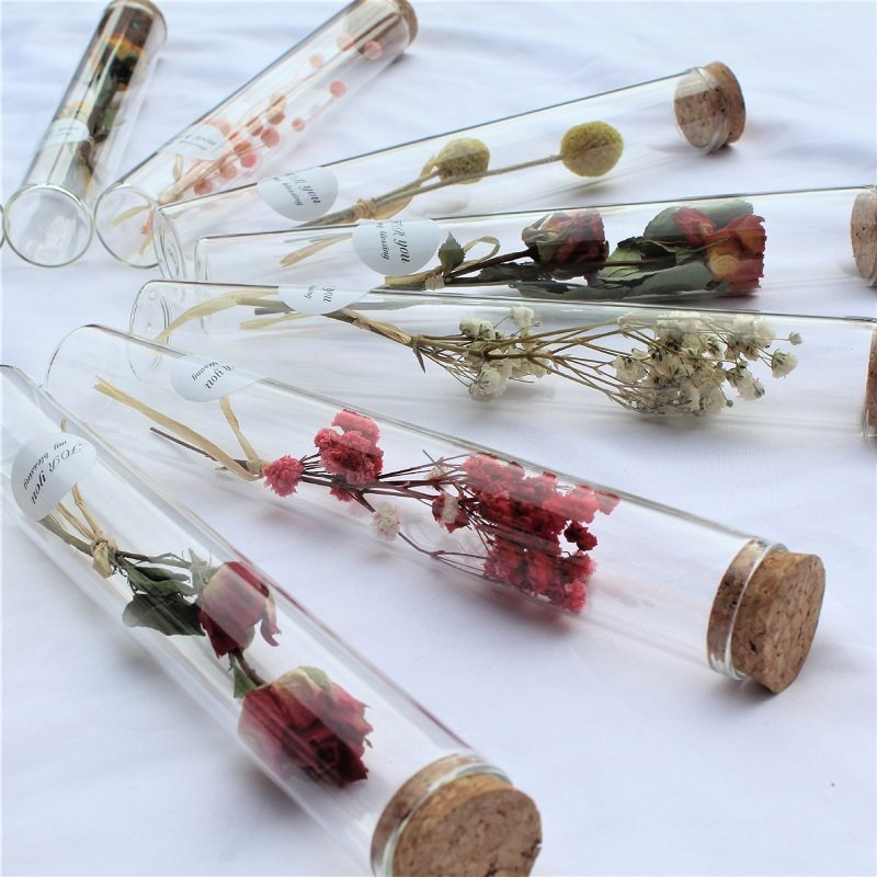 L-TF Customized natural dry flower glass tube gift decor real dried preserved rose Lavender flowers