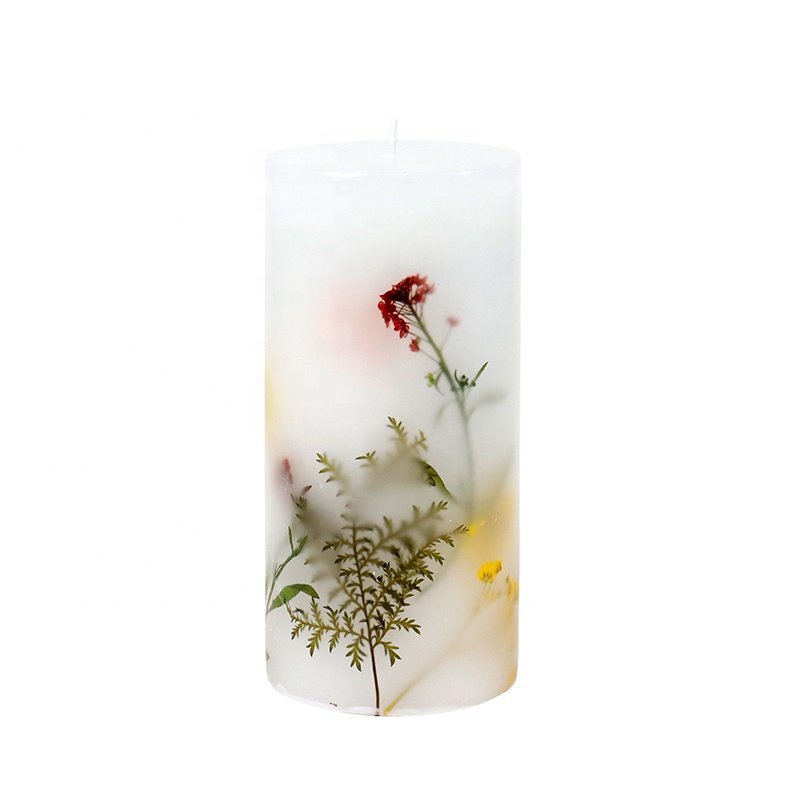 Beautiful Home Decor Candle With Flowers Paraffin Wax Unscented Dried Flower Pillar Candles Wholesale