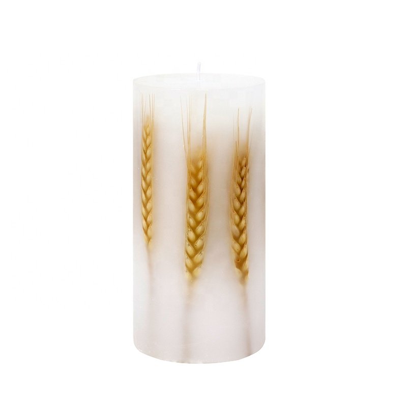 Beautiful Home Decor Candle With Flowers Paraffin Wax Unscented Dried Flower Pillar Candles Wholesale