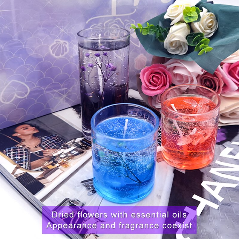 High Quality Luxury Glass Bottles/Jar Gel Candle Home Decoration Custom Dried Flowers Jelly Wax Scented Candle