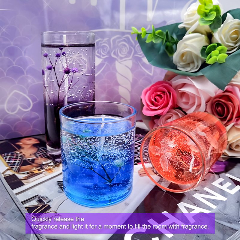 High Quality Luxury Glass Bottles/Jar Gel Candle Home Decoration Custom Dried Flowers Jelly Wax Scented Candle