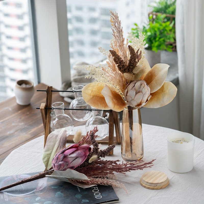 MW89108 Simulation Flower Vintage Protea Cynaroides Rabbit Tail Grass Wheat Ears Bouquet For Home Kitchen Garden Party Decor