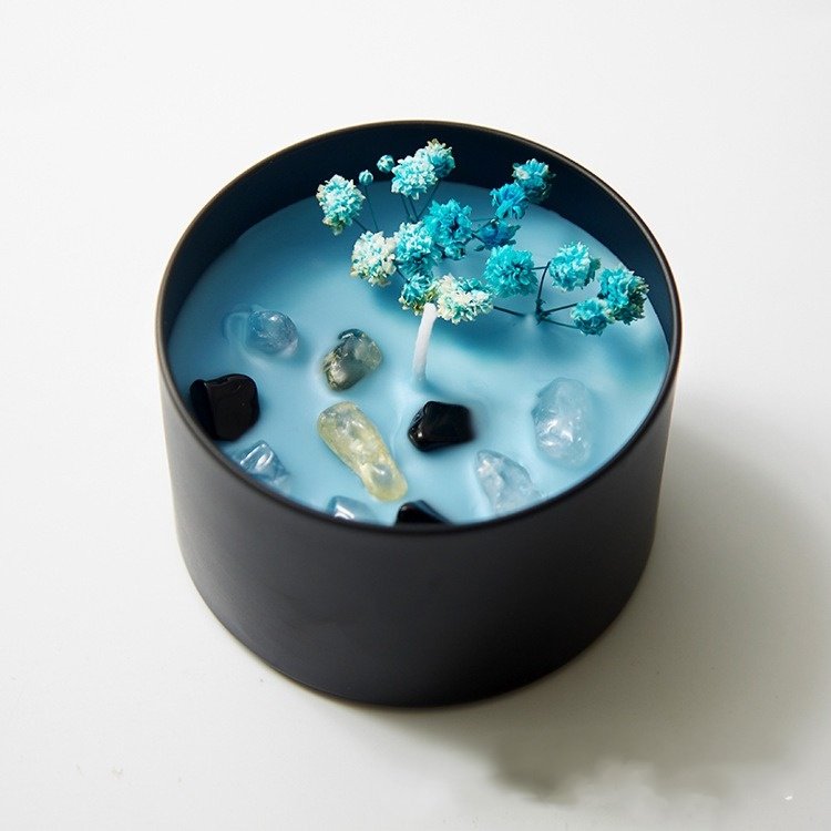 Private Label Healing Crystal Clear Quartz Glass Scented Candle Jar Dried Flowers & Palm Wax for Christmas Easter Diwali