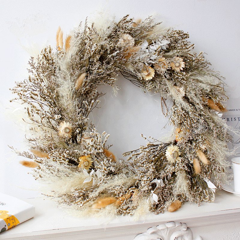 SoftDream Boho Pampas Flower Arrangement INS Christmas Decorations Garland Dried Flower Wreath for Wedding Decor