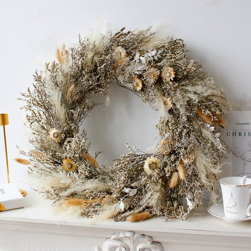 SoftDream Boho Pampas Flower Arrangement INS Christmas Decorations Garland Dried Flower Wreath for Wedding Decor
