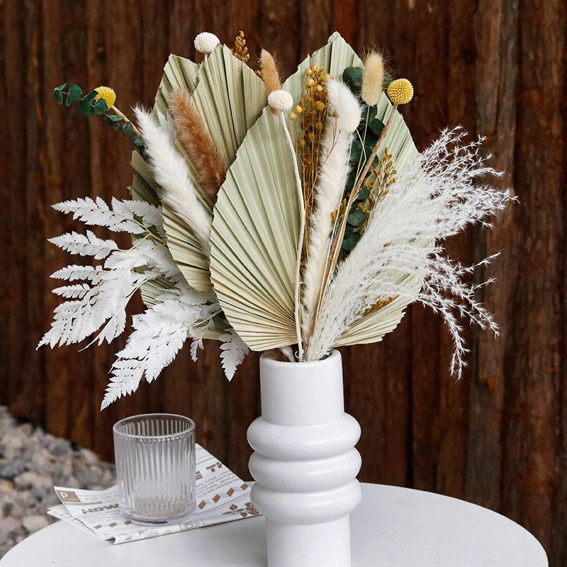 New Design Dried real Flower Bouquet Mixed Reed Baby Breath Triticum Wheat and Dried Palma Leaves For Home Wedding Party Decor