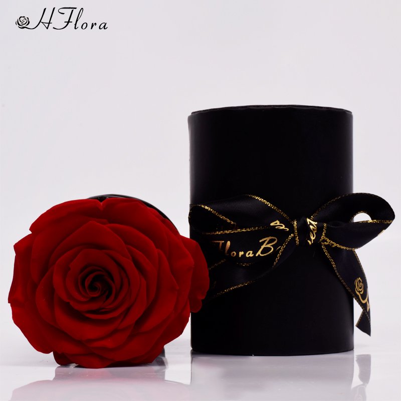 HFlora Large Beautiful A Grade Real Roses Eternal Flower Valentine's Day Christmas Day Finished Black Round Box Preserved Rose