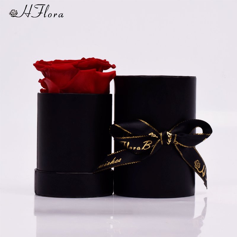 HFlora Large Beautiful A Grade Real Roses Eternal Flower Valentine's Day Christmas Day Finished Black Round Box Preserved Rose