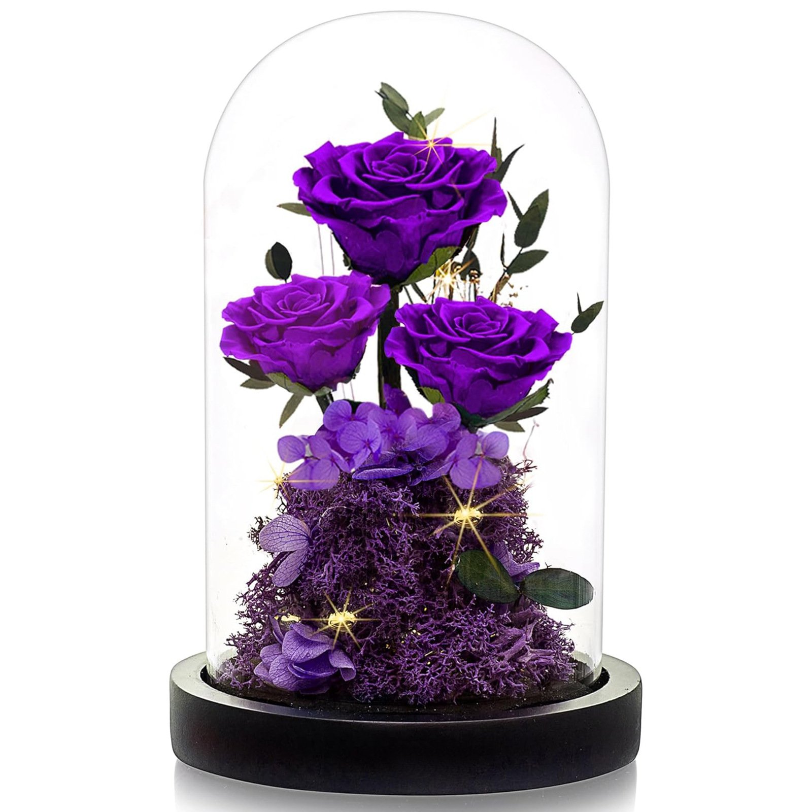 Home Decor Preserved Rose Flower Valentine's Day Gift Glass Galaxy Dome LED Forever Rose Wood Base Craft Eternal Rose With Stem