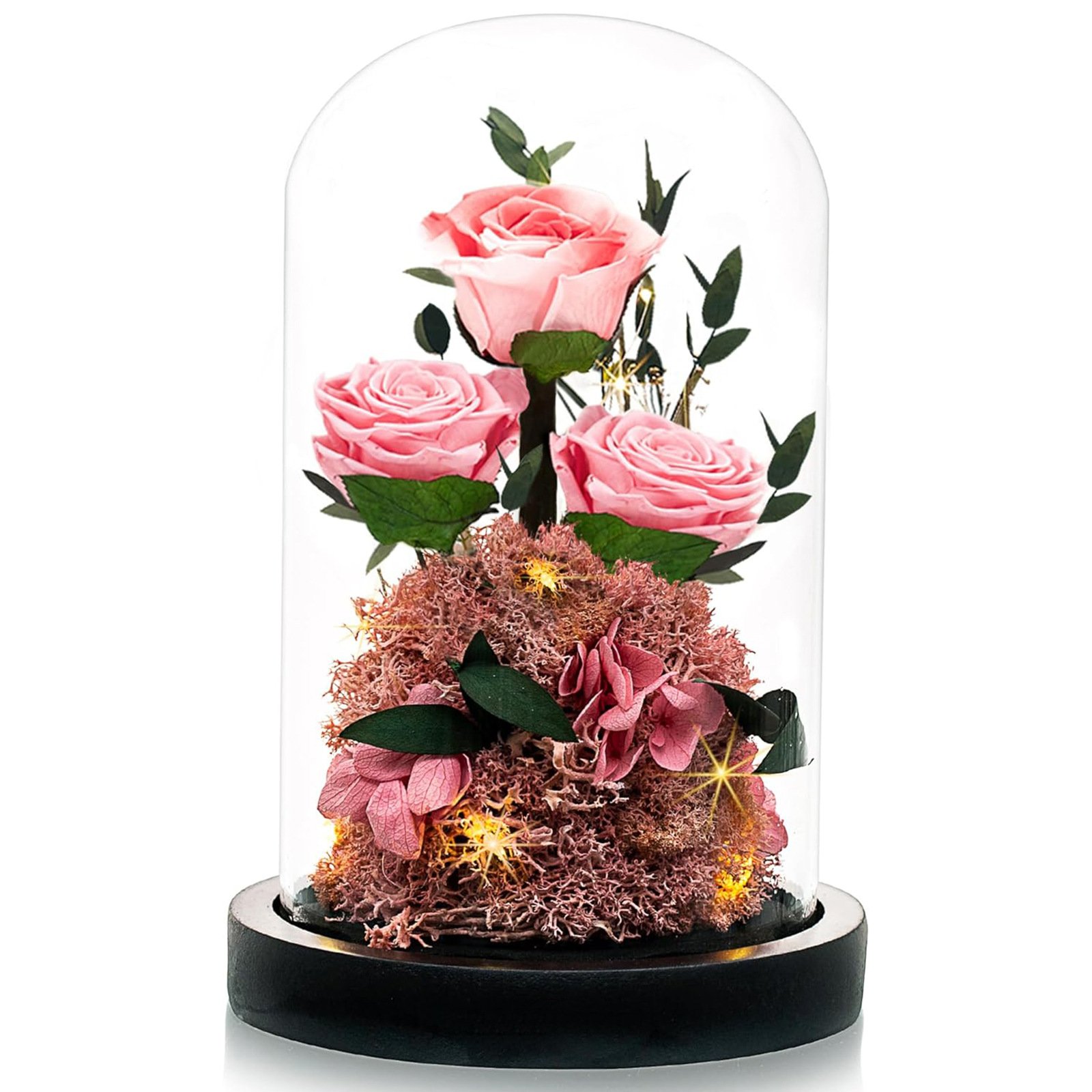 Home Decor Preserved Rose Flower Valentine's Day Gift Glass Galaxy Dome LED Forever Rose Wood Base Craft Eternal Rose With Stem