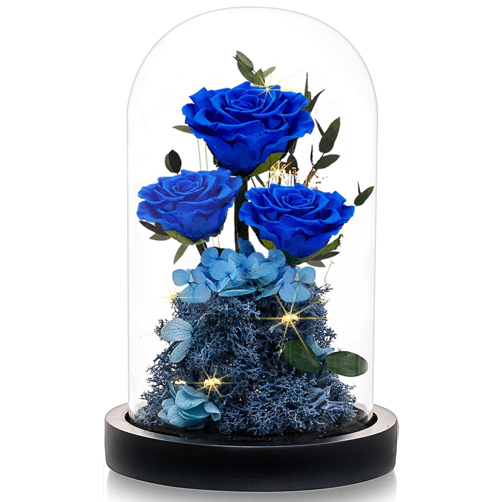 Home Decor Preserved Rose Flower Valentine's Day Gift Glass Galaxy Dome LED Forever Rose Wood Base Craft Eternal Rose With Stem
