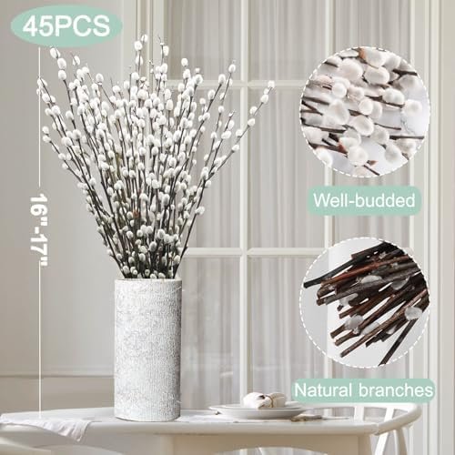 20 real dry hairy willow branches ready for vases, 100% natural hairy willow with white flowers, snowy willow branches