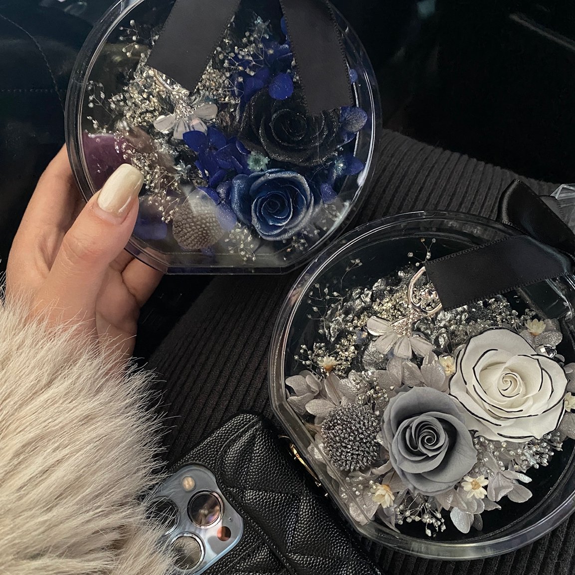 Luxury ornaments perfume bottle style Romantic natural Dried Roses Immortal eternal rose preserved flower in Glass Dome gift box