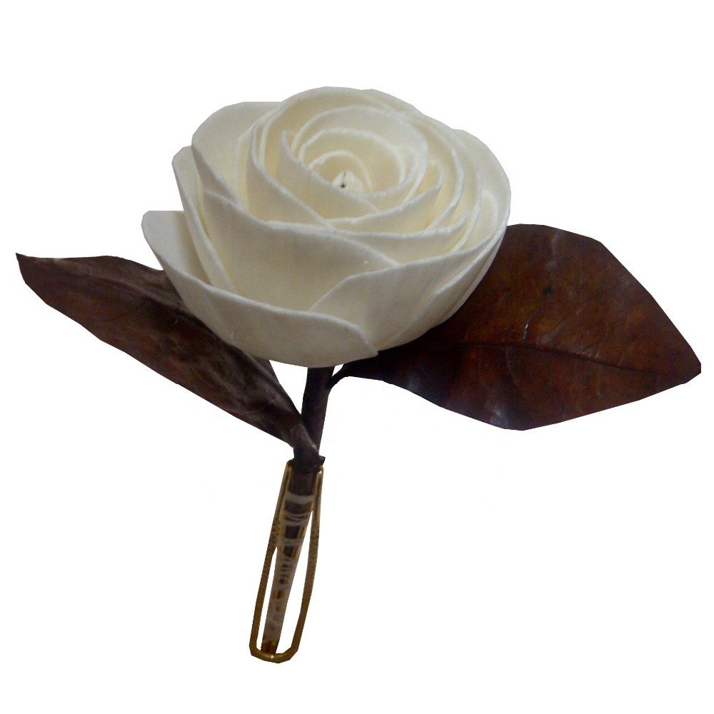 Dried Flowers Sola wood flower real nature sola wood flowers with stem Natural sola rose brooch for men With metal pin & leaf