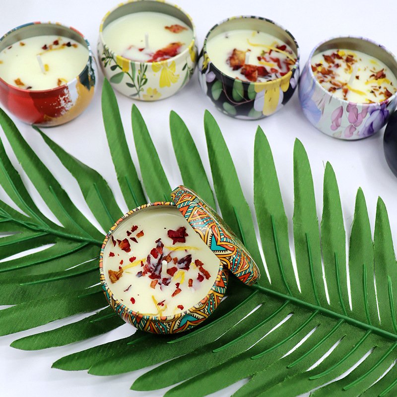 Travel Candle Soy Wax Tin Candle Gift Set Aroma Tin Jar Soy Wax Aromatherapy Scented Dry flowers Candle
