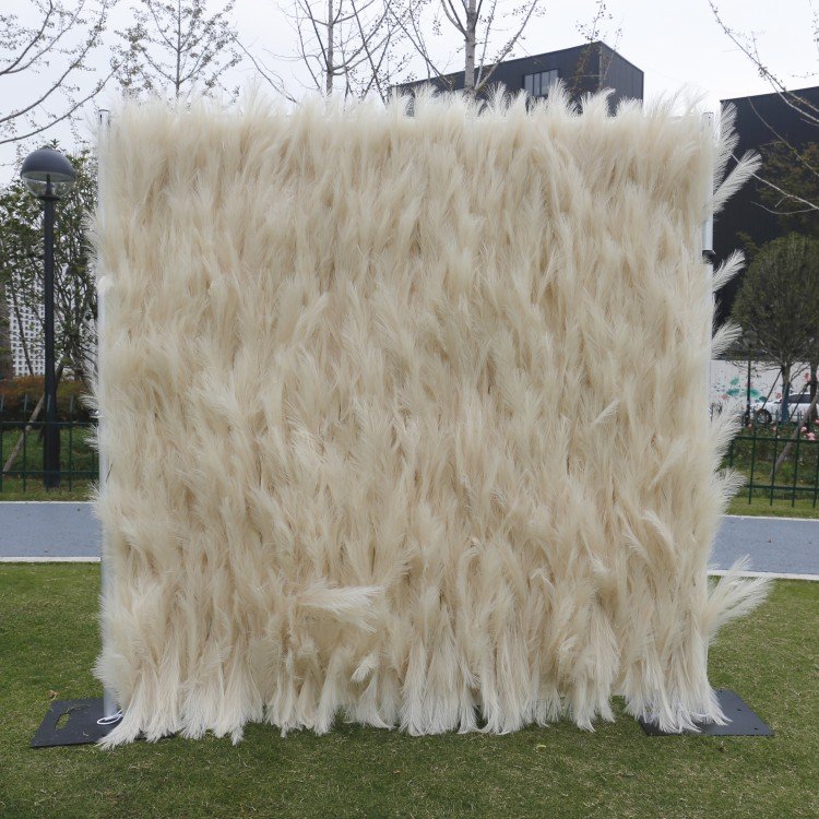 Wedding Boho Floral Design Beige Dry Flower Panel Decor 3D 5D roll up Fabric Dried Artificial Pampas Grass Flower Wall Backdrop
