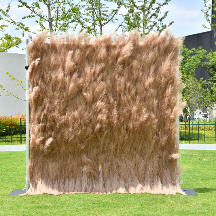 Wedding Boho Floral Design Beige Dry Flower Panel Decor 3D 5D roll up Fabric Dried Artificial Pampas Grass Flower Wall Backdrop