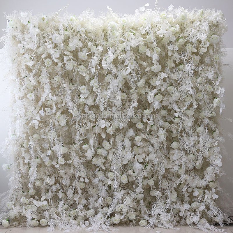 Wedding Boho Floral Design Beige Dry Flower Panel Decor 3D 5D roll up Fabric Dried Artificial Pampas Grass Flower Wall Backdrop