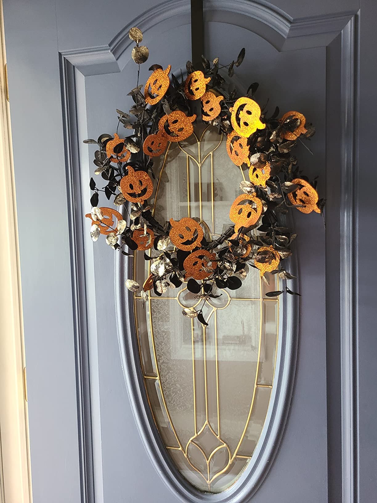 Halloween Decoration Silk Artificial Maple Leaf Pumpkin Halloween Front Door Wreath Artificial Faux Flowers