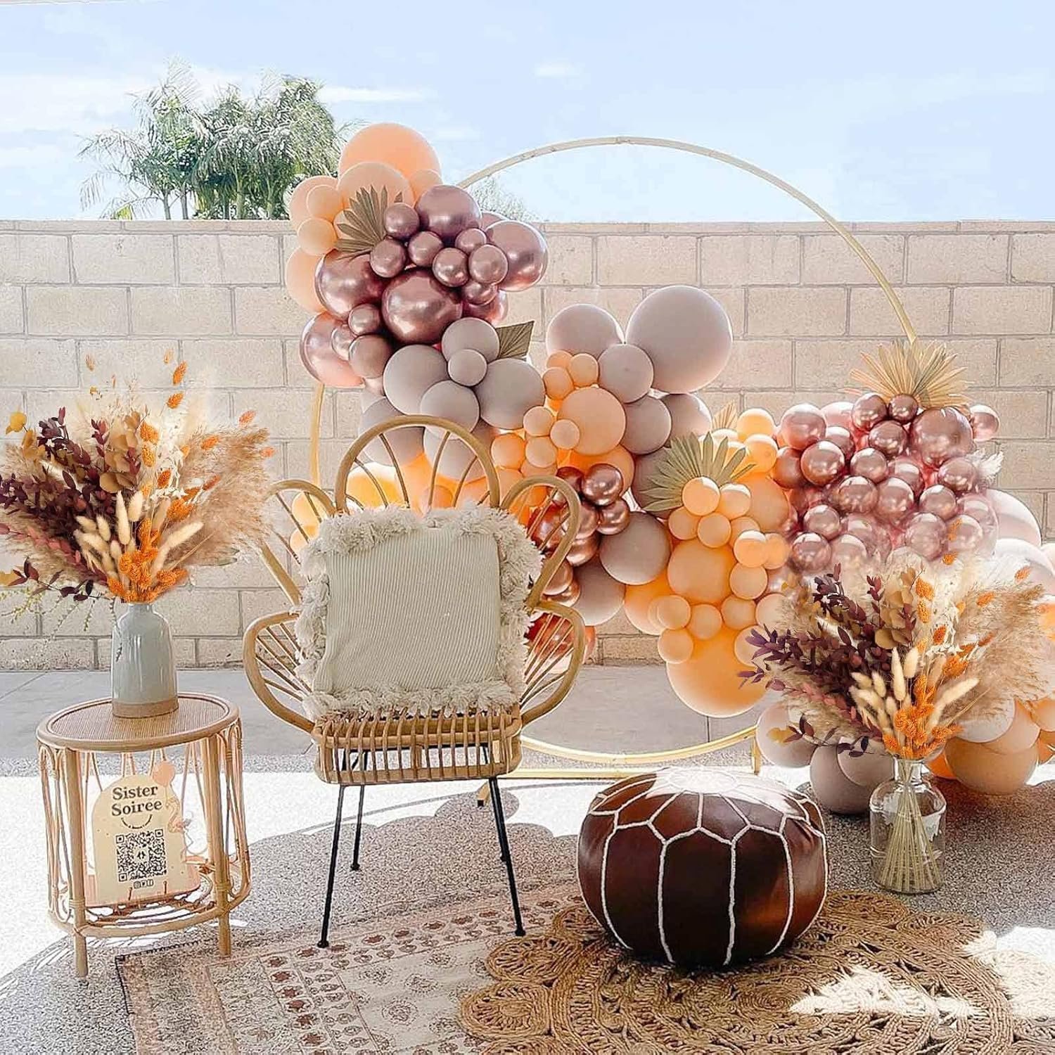 BX-1 Boho Orange Pampas Grass Decor Fluffy Dried Flower Bouquet for Home Fall Decorations