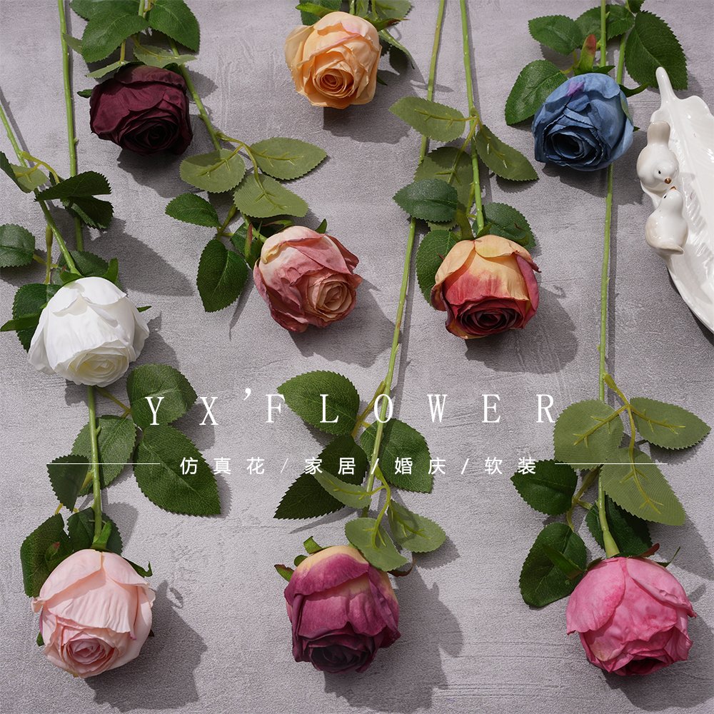 Single head roasted edge rose Milan rose foreign trade wholesale simulation flower home window decoration silk flower rose