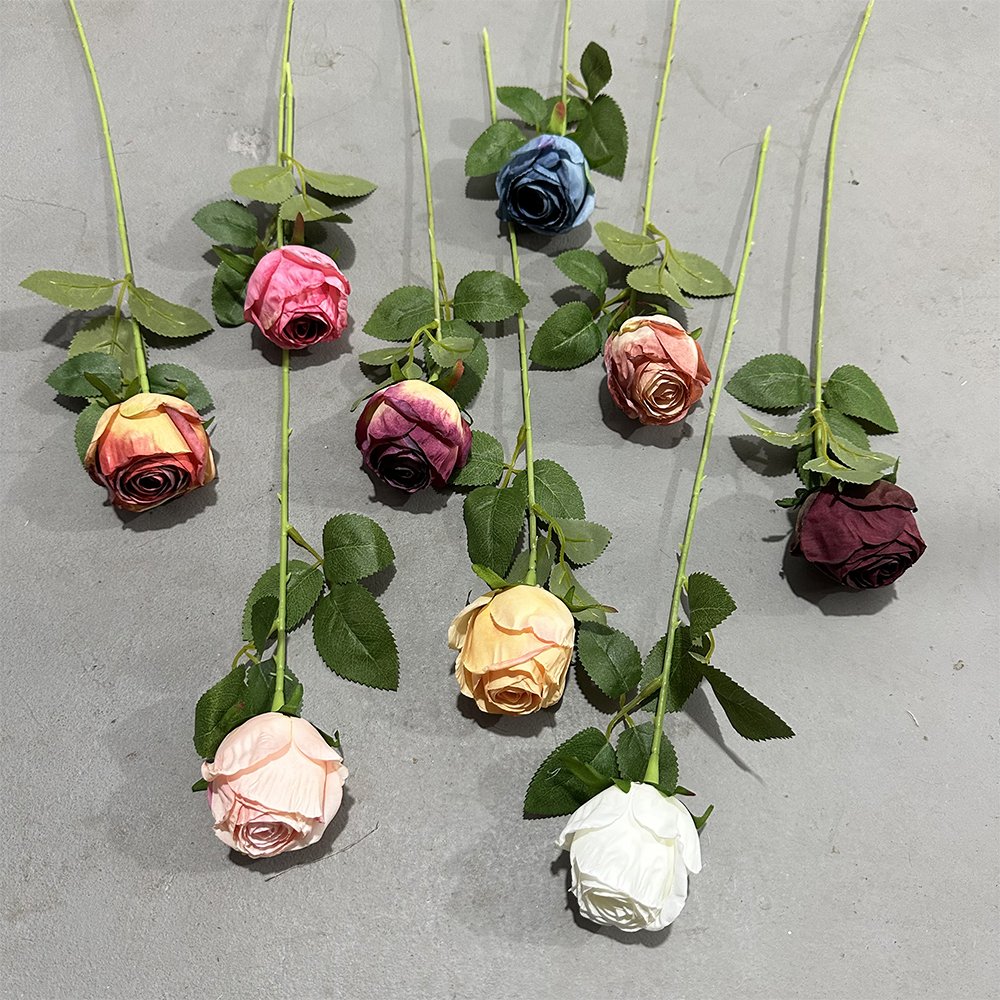 Single head roasted edge rose Milan rose foreign trade wholesale simulation flower home window decoration silk flower rose