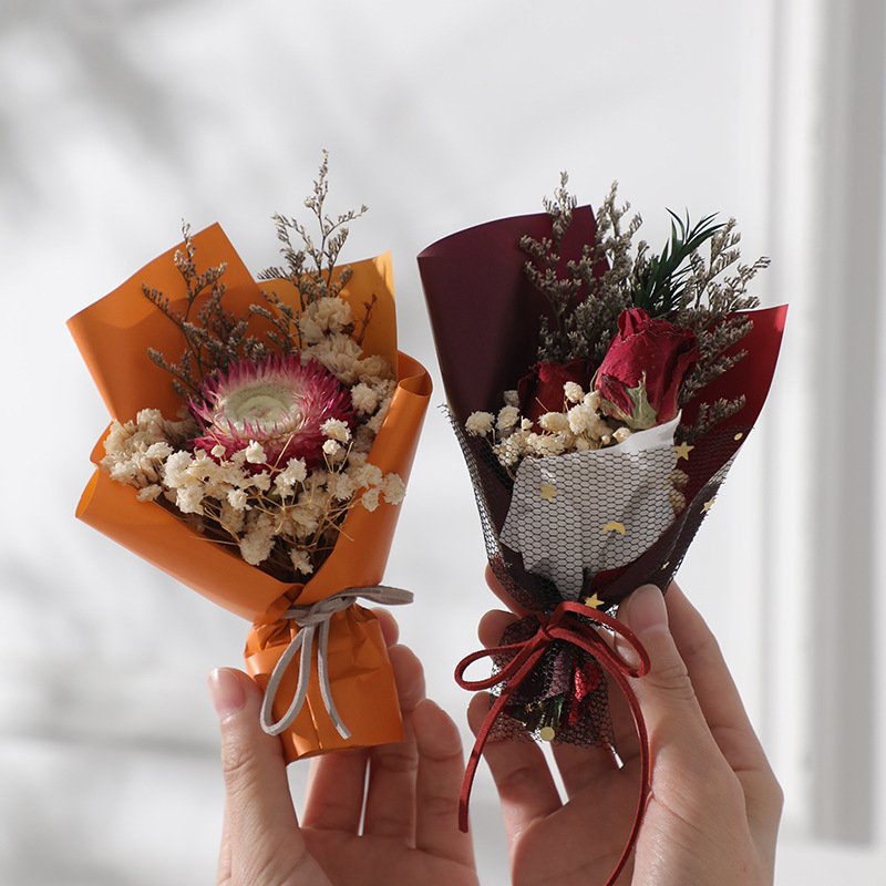 Mini Real Preserved Rose Babys breath Natural Dried Flowers Bouquet for Wedding Party Home Decoration Birthday plants