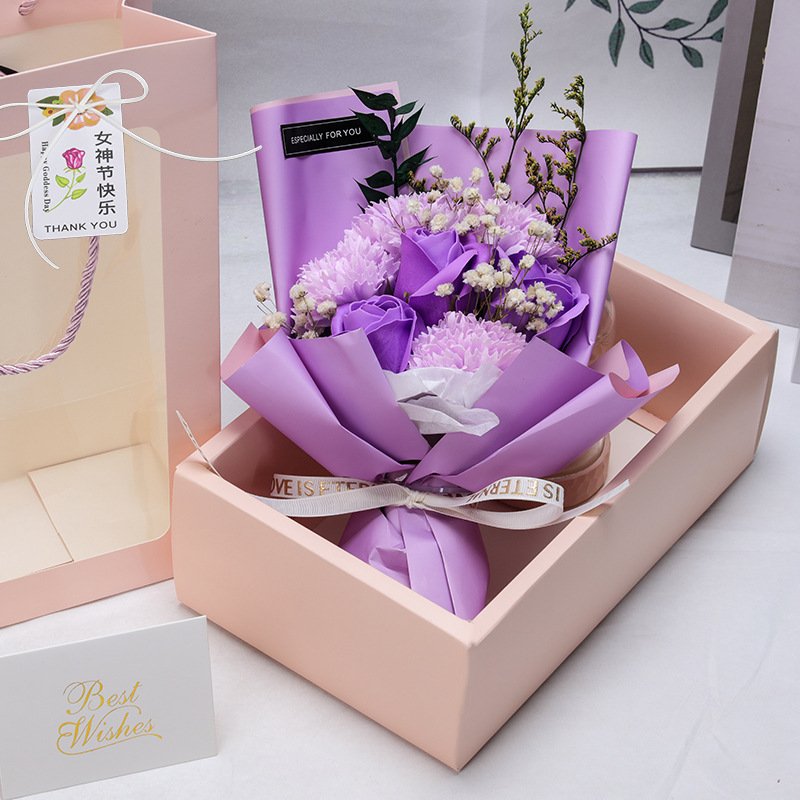 New Fashion Handmade Soap Rose Dried Baby's Breath Flower Bouquet Romantic Gift Soap Rose Bouquet