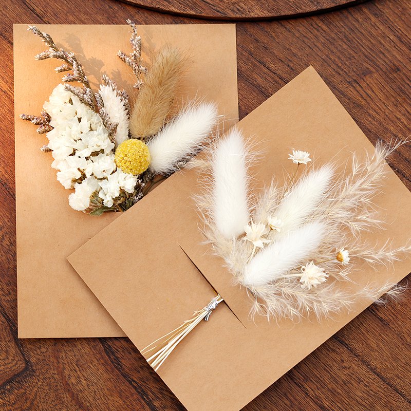 Pampas Grass Boho Dried Flowers Mini Bouquet Set Envelope Greeting Cards Wedding Invitations Gift Card Thank You Card Home Decor