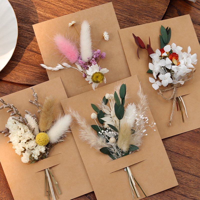 Pampas Grass Boho Dried Flowers Mini Bouquet Set Envelope Greeting Cards Wedding Invitations Gift Card Thank You Card Home Decor
