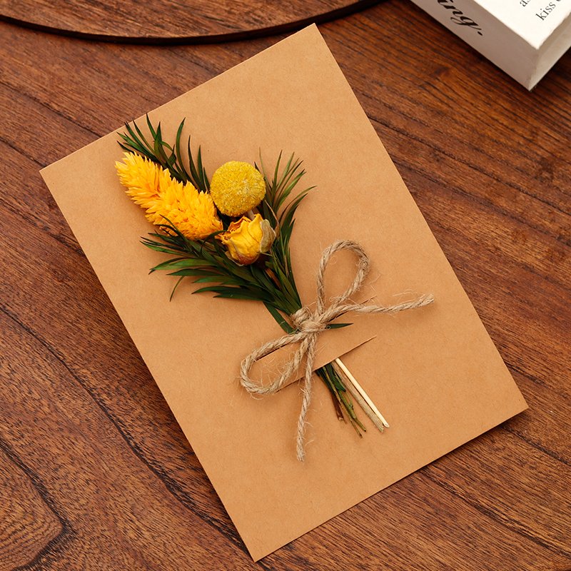 Pampas Grass Boho Dried Flowers Mini Bouquet Set Envelope Greeting Cards Wedding Invitations Gift Card Thank You Card Home Decor