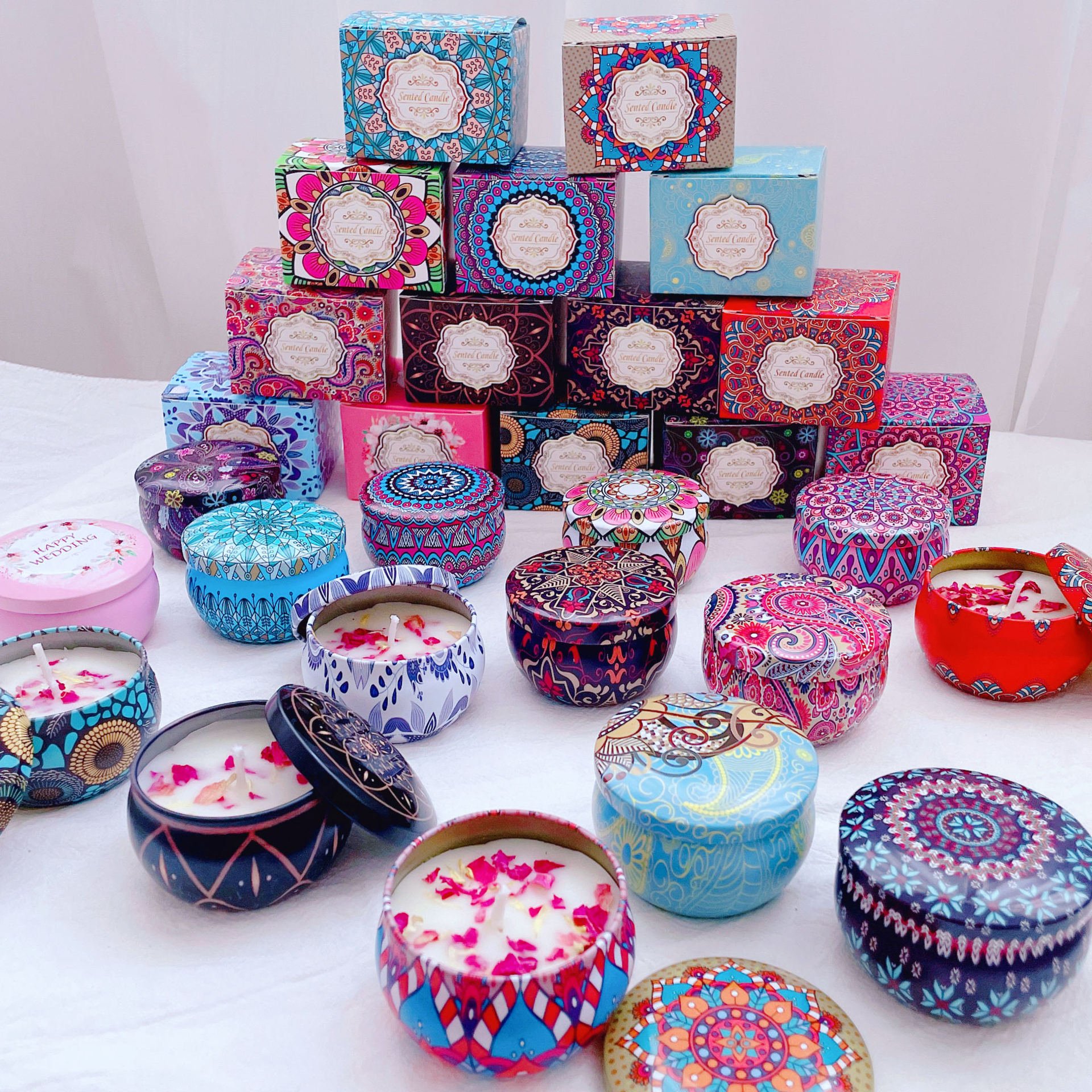 Tinned Candles Scented Gifts Small Round Soy Way Candles With Dry Flowers Aromatherapy Dried Flower Fragrance Oils Candle