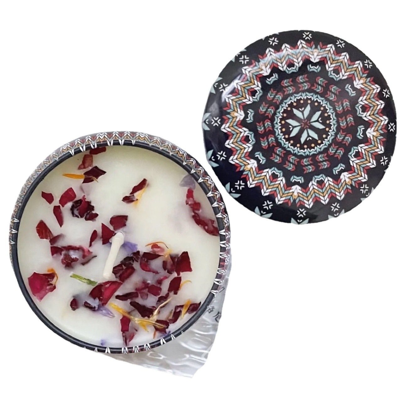 Tinned Candles Scented Gifts Small Round Soy Way Candles With Dry Flowers Aromatherapy Dried Flower Fragrance Oils Candle