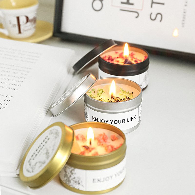 Wholesale luxury Gemstones Vegan Dried Flowers Tin Jar candle Luxury Scented candle with crystal in gift box