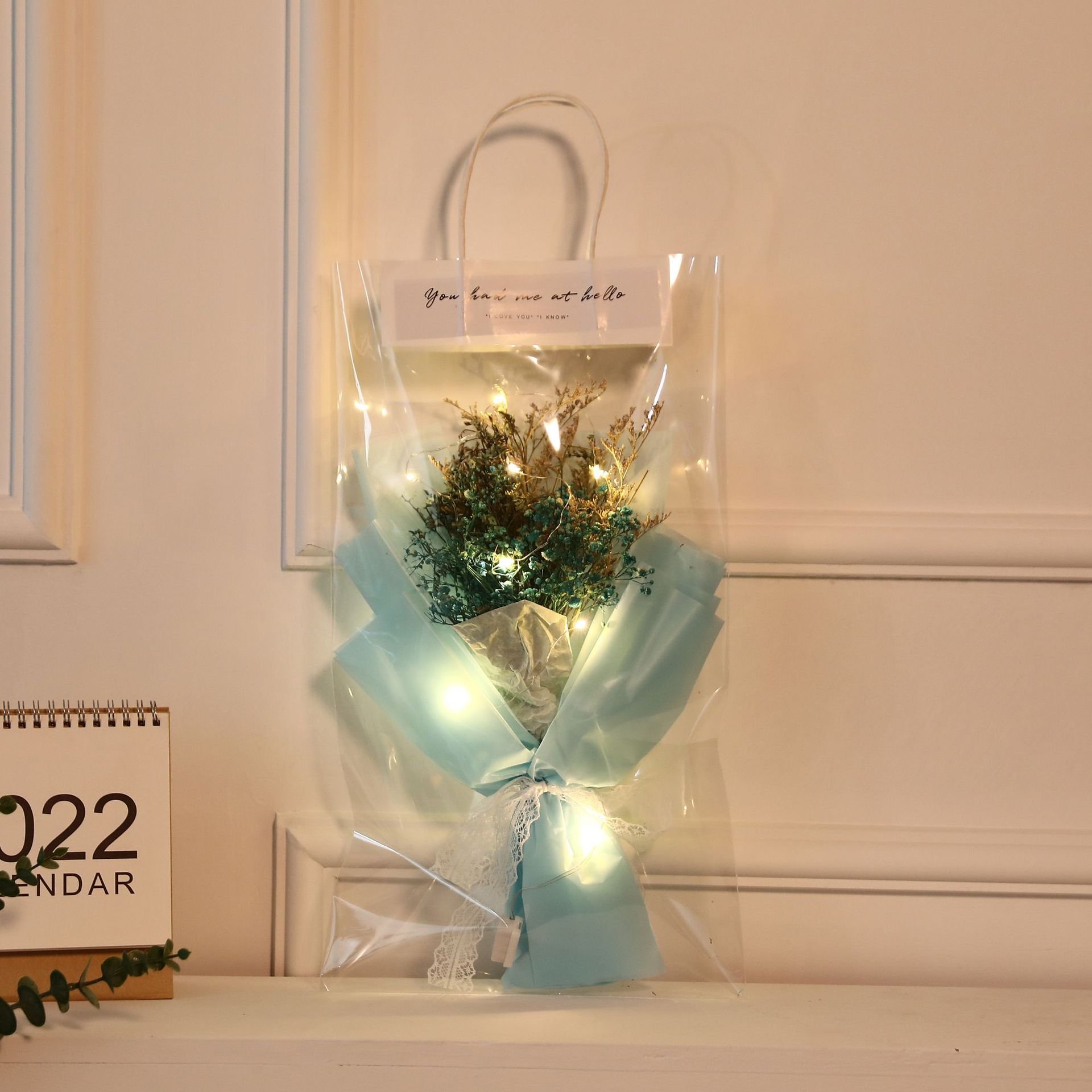 2024 Hot Sale Artificial Flowers Bouquet with LED Creative Rose Baby breath Dried Flower for Mother's Day Gift 2023