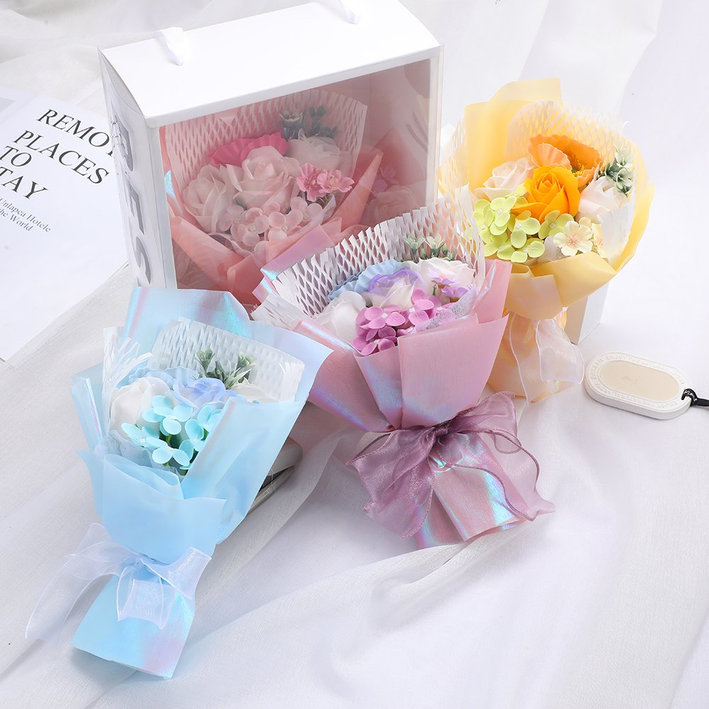 Rose Soap Flower Pink Bouquet - Dried Floral Arrangement, Ideal for Mother's Day, Weddings, Graduations, Valentine's Gift