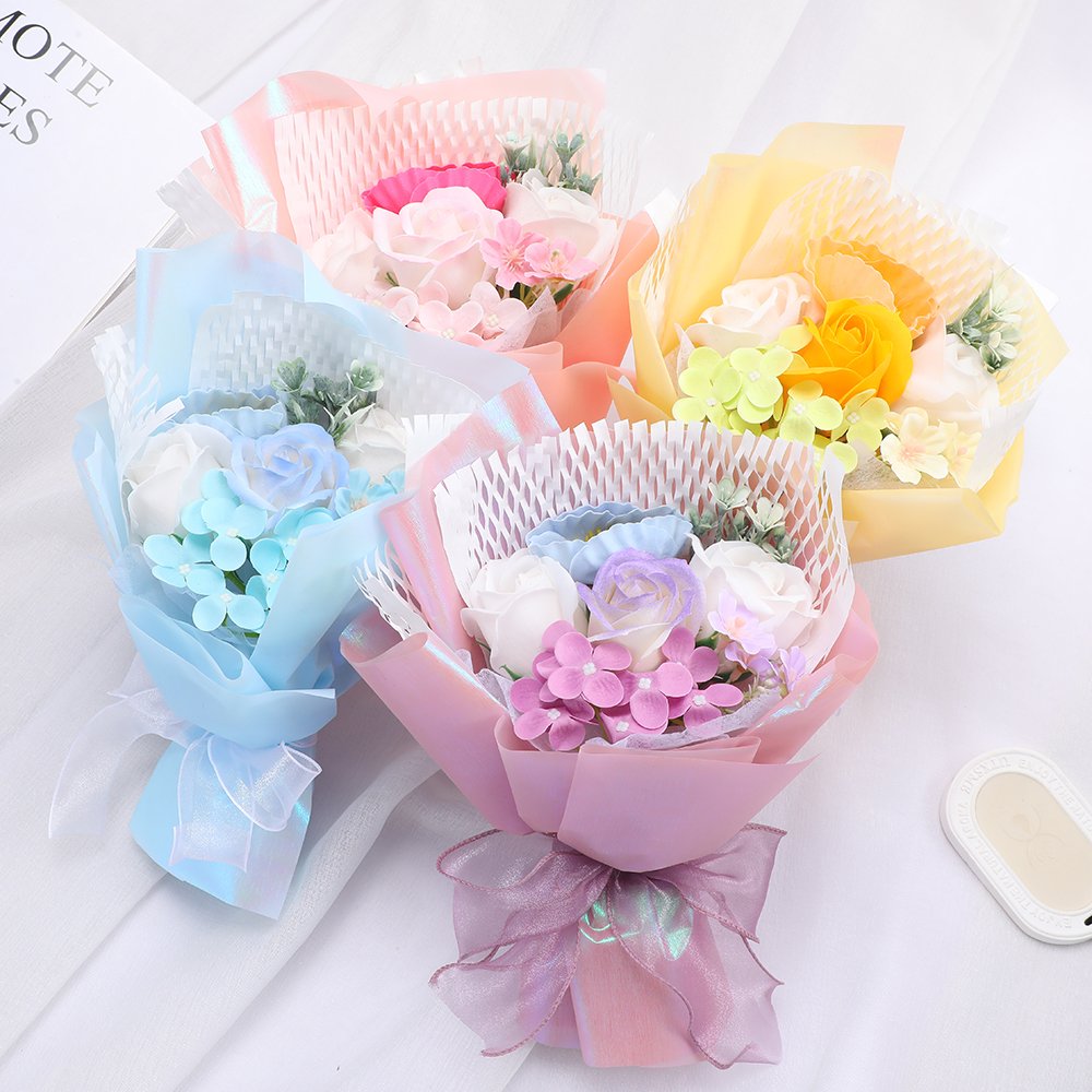 Rose Soap Flower Pink Bouquet - Dried Floral Arrangement, Ideal for Mother's Day, Weddings, Graduations, Valentine's Gift