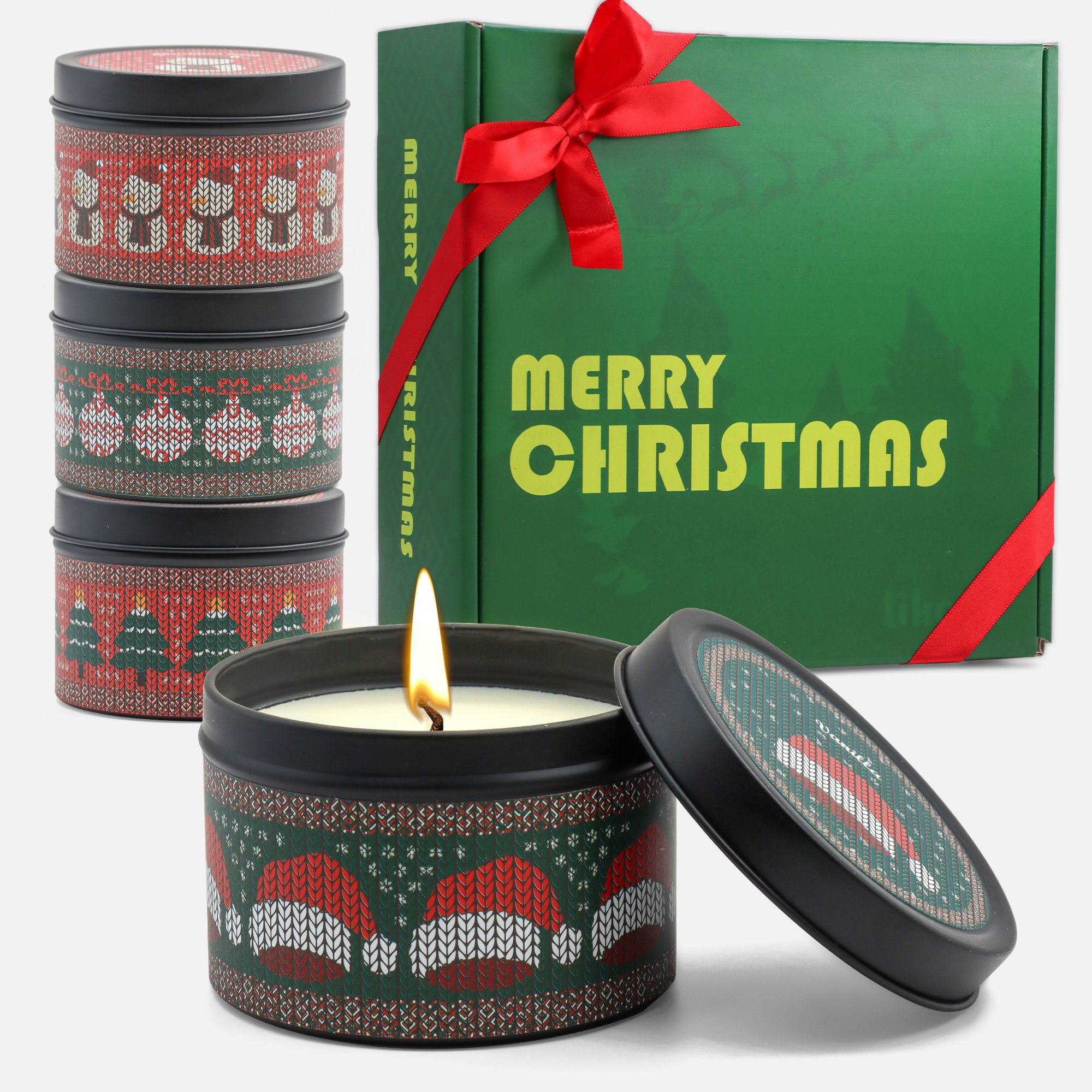 KLS Natural Scented Luxury 4 Candles Handmade Petals Soybean Wax Essential Oil Aromatherapy Christmas Scented Candle Gift Set