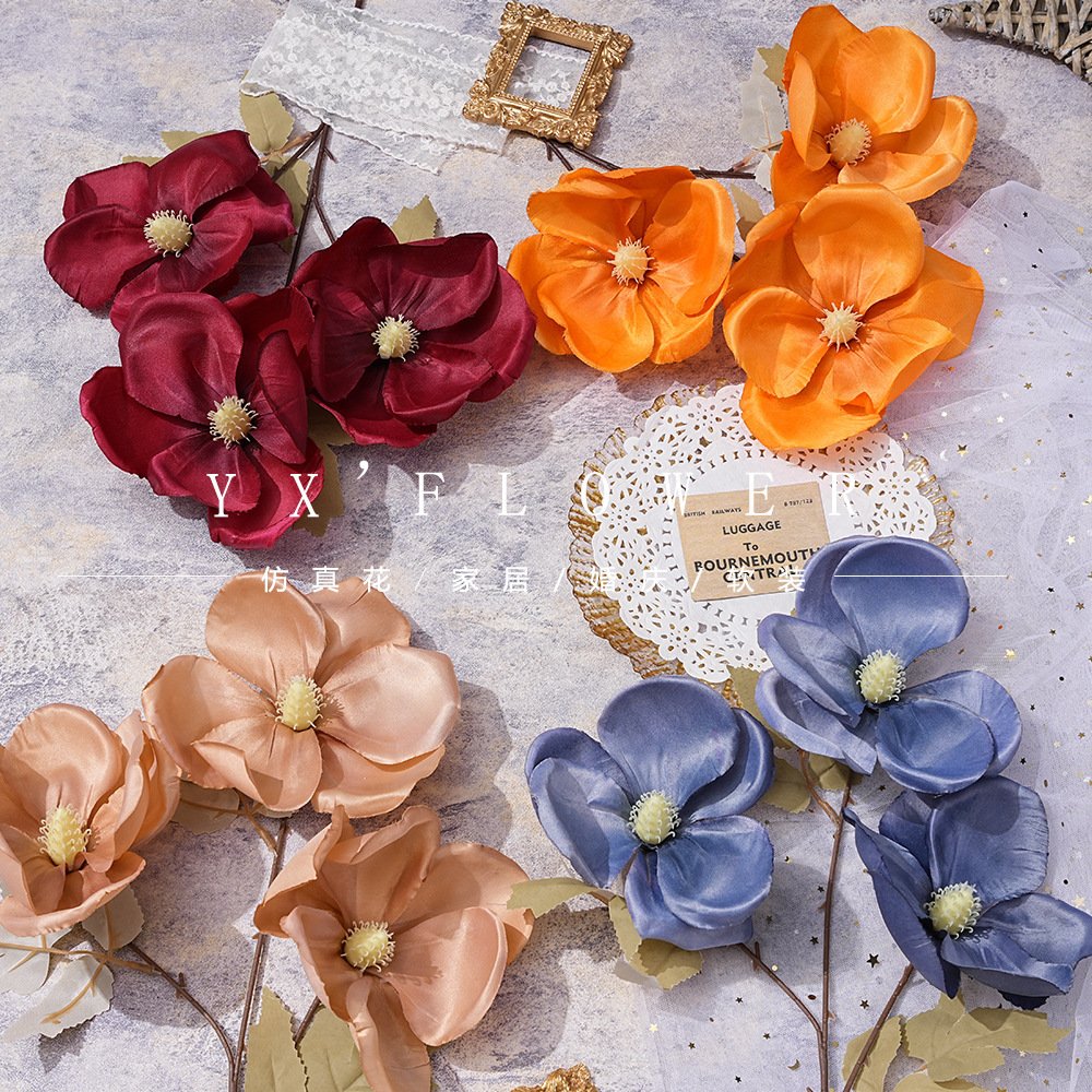 3 head magnolia indoor wedding wedding hall decoration simulation big magnolia flower magnolia new hand layout