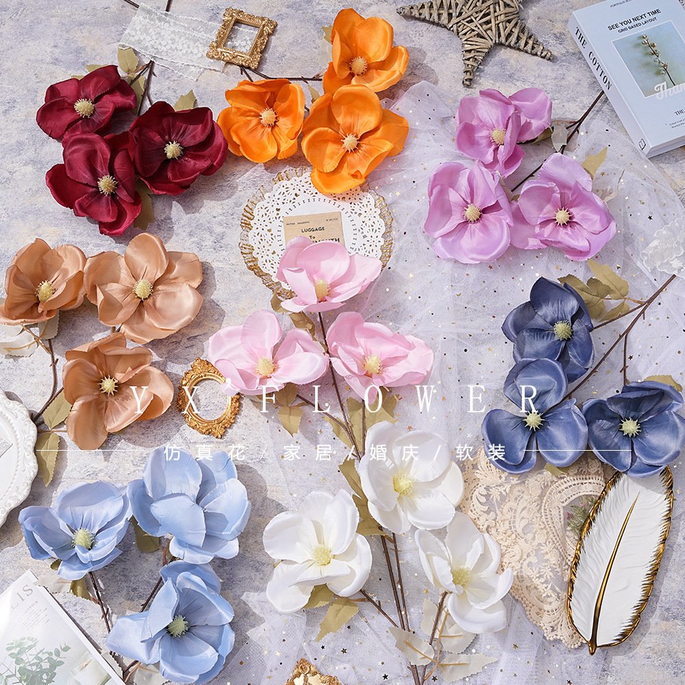 3 head magnolia indoor wedding wedding hall decoration simulation big magnolia flower magnolia new hand layout