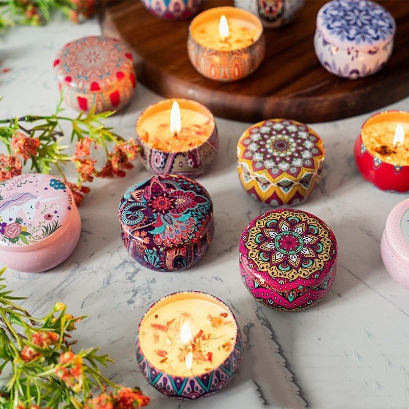 Custom Soy Wax Candle Dried Flower Tin Jar Scented Candle for Home Decoration Parties Bars Christmas Ramadan Decoration