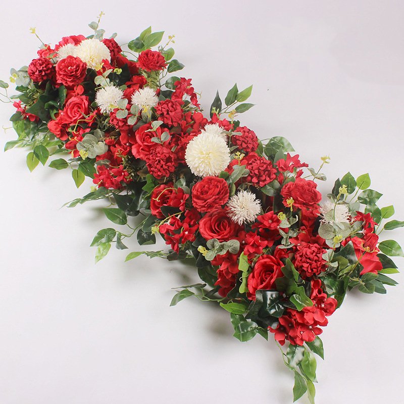 Cheap real touch faux flowers rose peony hydrangeas flowers artificial wedding decoration purple milk white flower row