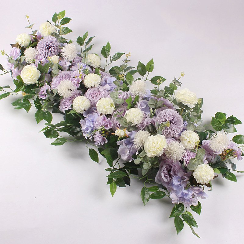 Cheap real touch faux flowers rose peony hydrangeas flowers artificial wedding decoration purple milk white flower row