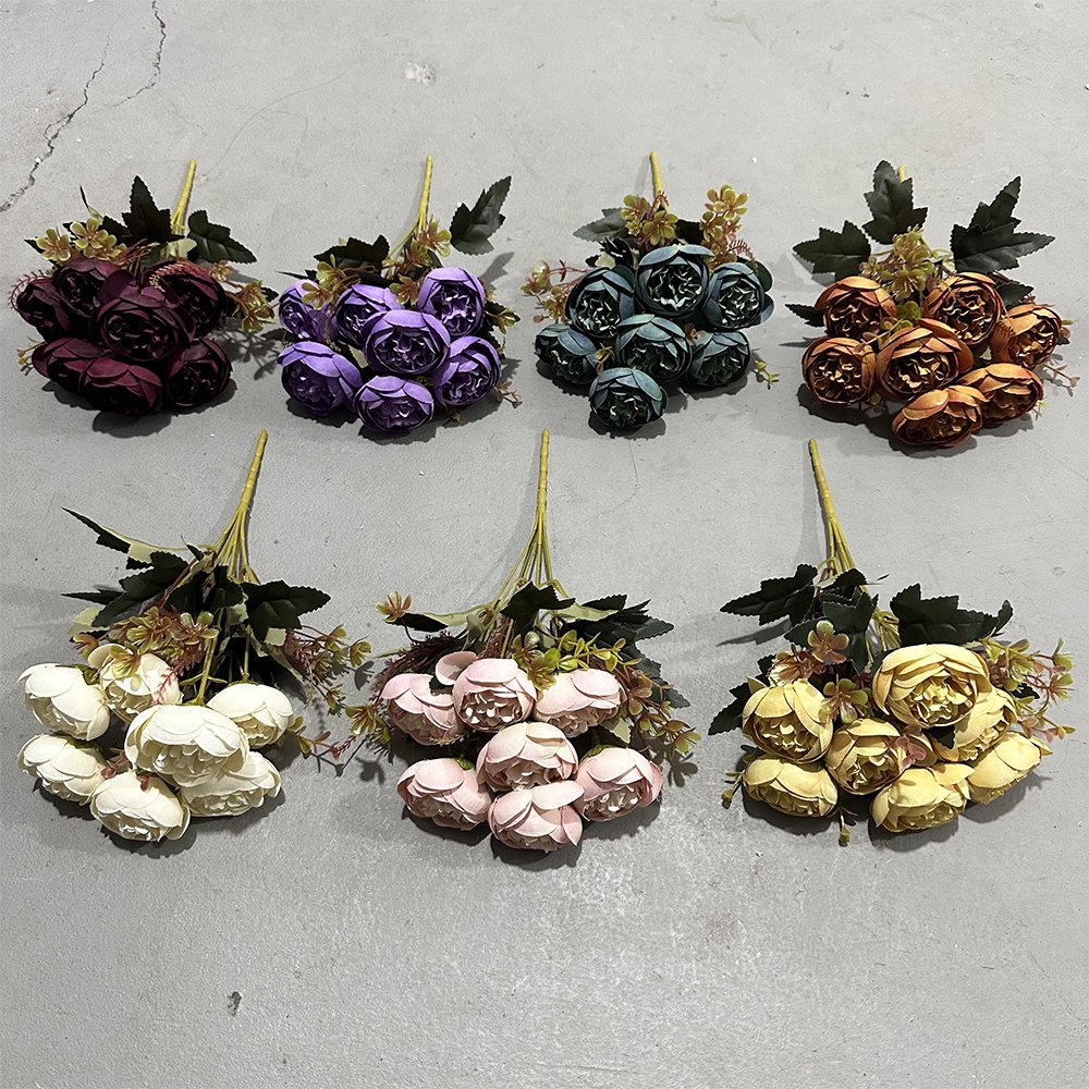 7 head tea rose small bundle tea pod cross-border foreign trade wholesale simulation flower Garden hotel soft silk flower