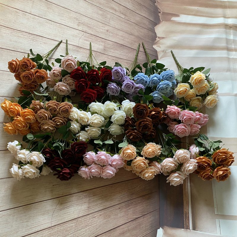 Manufacturers Direct Selling 9-head Middle Rose In The Head Wall Artificial Flower Rose