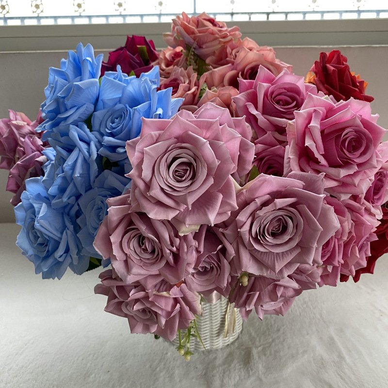 Manufacturers Direct Selling 9-head Middle Rose In The Head Wall Artificial Flower Rose
