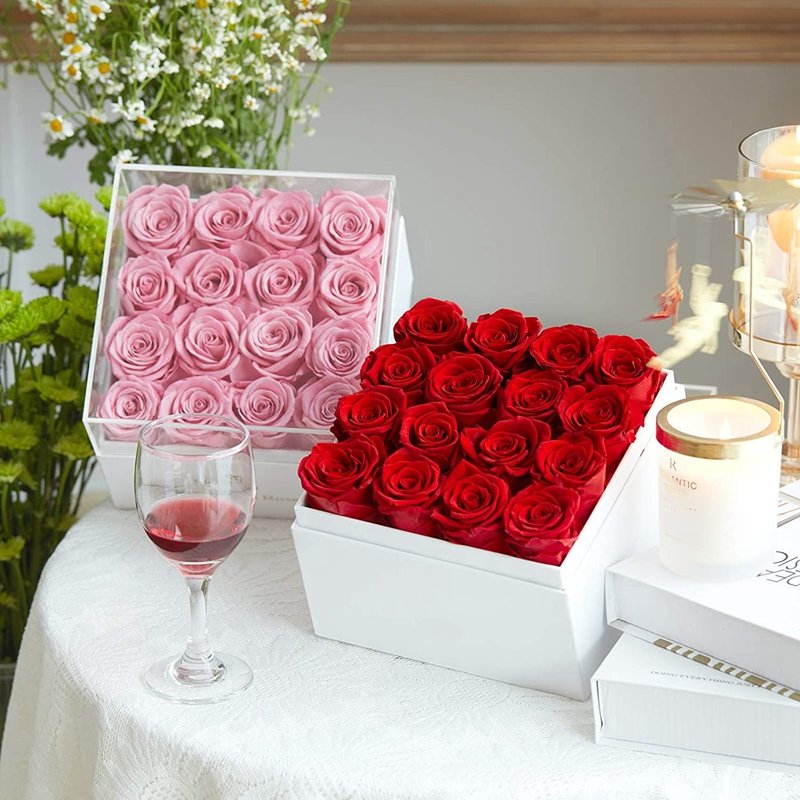 2025 Valentine's day preserved rose acrylic box wholesale acrylic flower box stabilize eternal preserved acrylic box roses