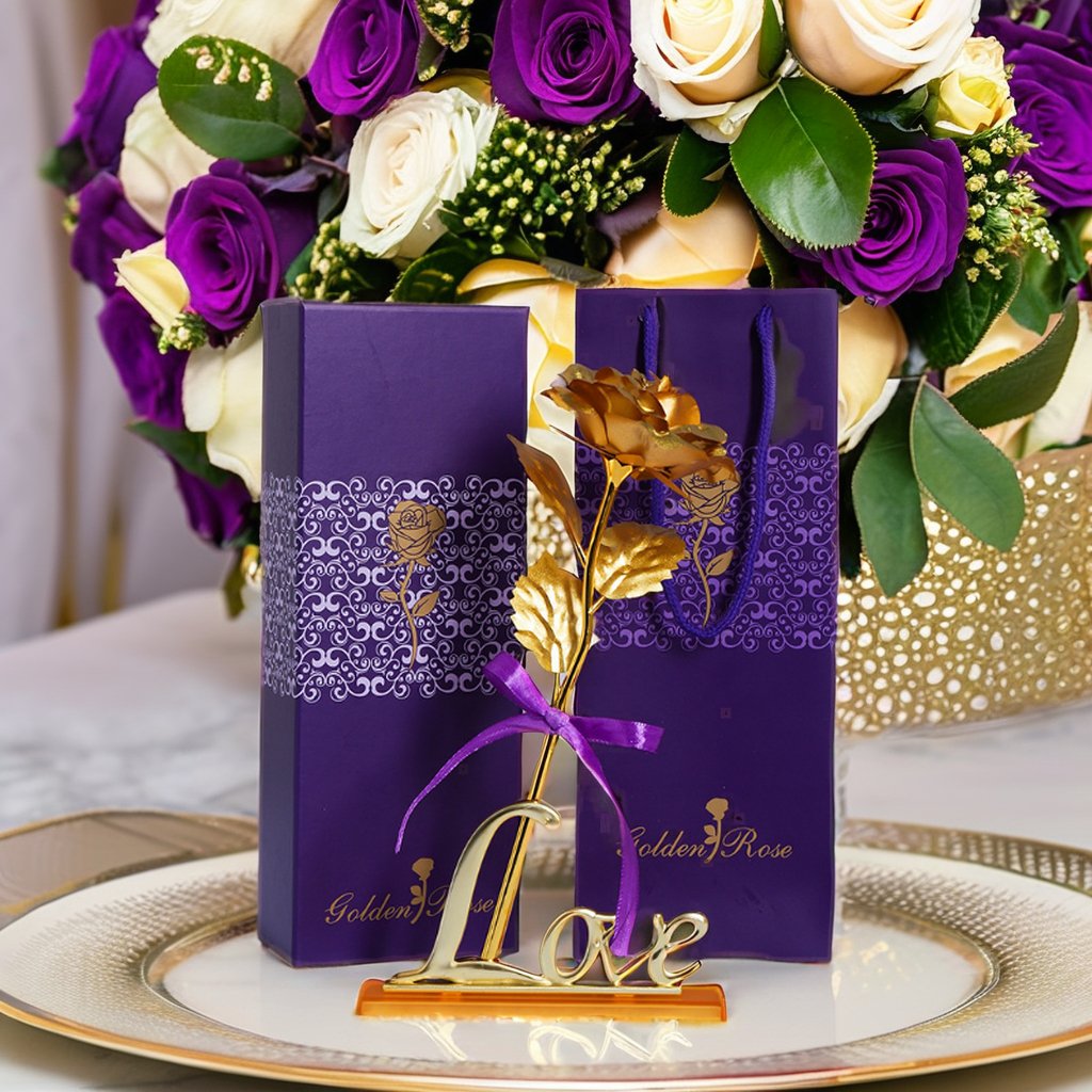 24K Rose Purple Foil Gold Dried Flower Gift Custom Women's Christmas Graduation Mother's Day New Year-for Valentine's Day