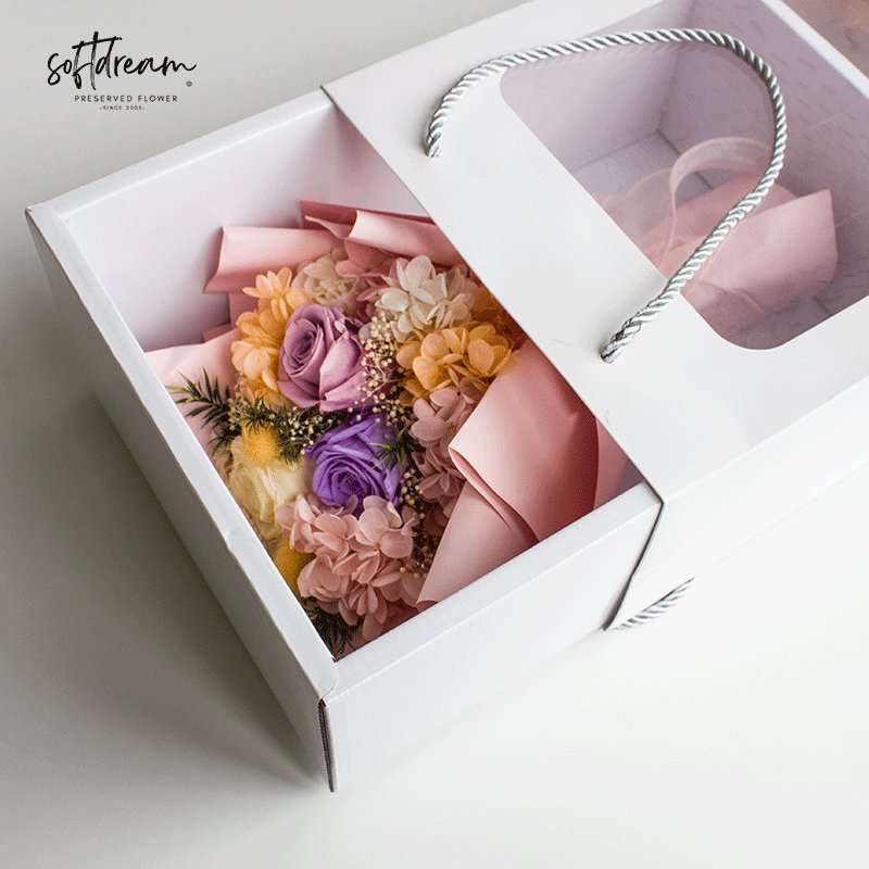 Softdream Manufacturer Wholesale Dried Flower Eternal Rose Luxury Preserved Flower Bouquets With Box For Mariage