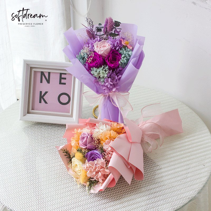 Softdream Manufacturer Wholesale Dried Flower Eternal Rose Luxury Preserved Flower Bouquets With Box For Mariage